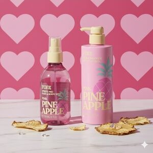 PINK Victoria's Secret Pineapple Body Mist and Lotion Set - Pink and Yellow